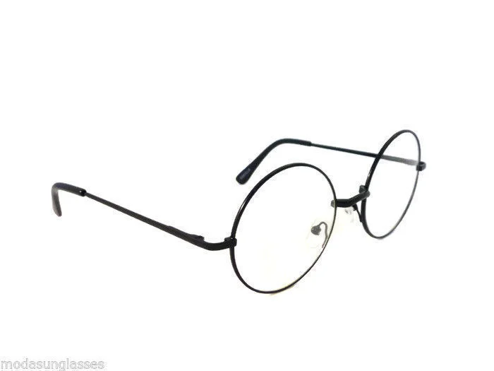 RETRO Round Oversized Circle Metal Frame Trendy Clear Lens Eye Glasses BLACK 3